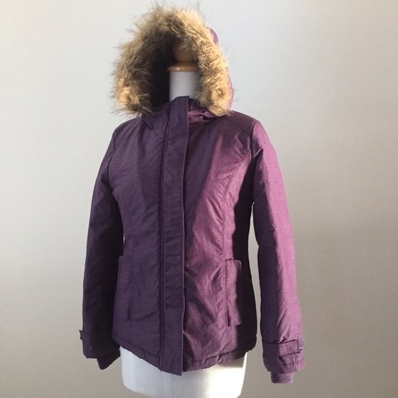 Girls XL 14 Faux Fur Hooded Winter Coat, Purple - Picture 2 of 8